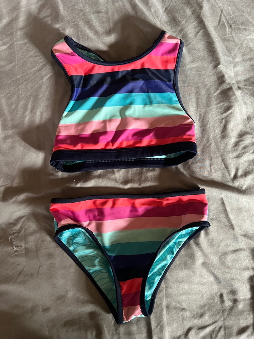 Kids Rainbow Stripe Two-Piece Swim Set - Pink/Blue